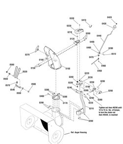 Chute And Rotation Group Diagram and Parts List for 1696483-00-CM61900E  Briggs and Stratton Snow Blower